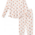 Beige Women's Jogger Pajama Set in Halloween Teddy print on a white background