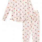 Beige Women's Jogger Pajama Set in Halloween Teddy print on a white background