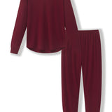 Women's Jogger Pajama Set in Burgundy on a white background