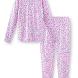 Women's Jogger Pajama Set in Thistle Leopard print on white background