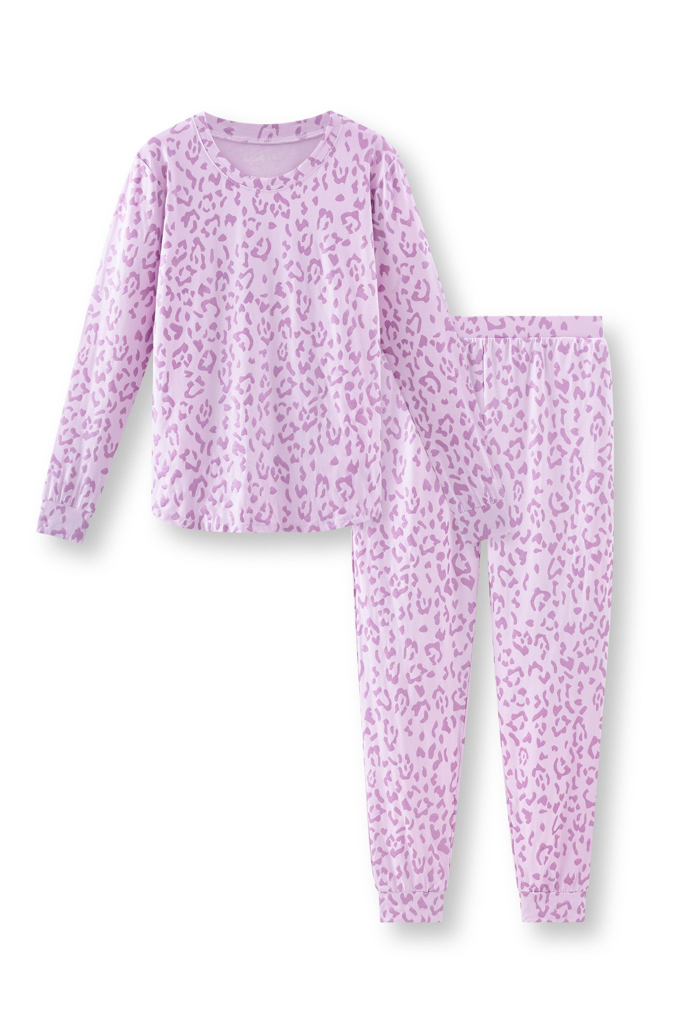 Women's Jogger Pajama Set in Thistle Leopard print on white background