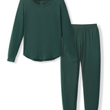 Flat lay of womens jogger pajama set in cypress