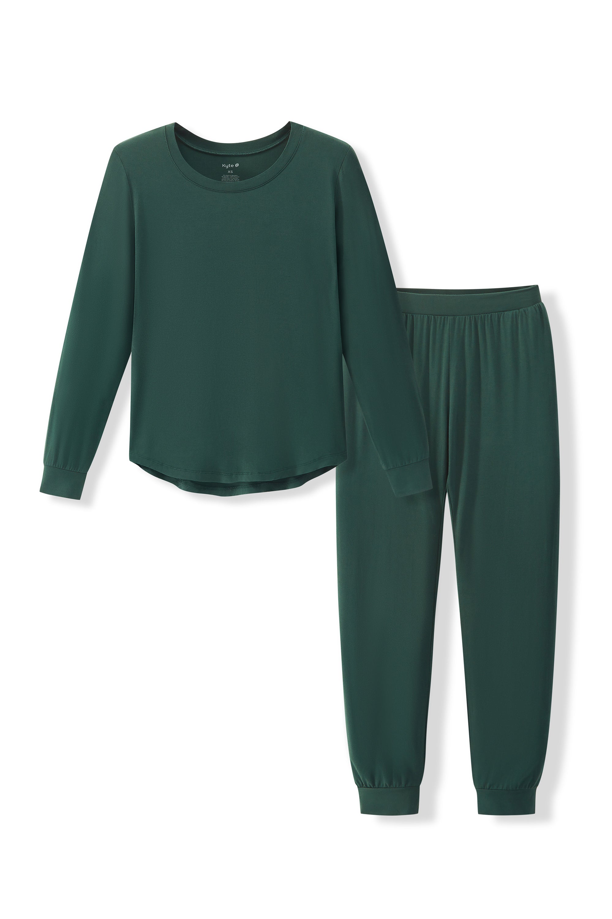 Flat lay of womens jogger pajama set in cypress