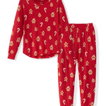 Flat lay of jogger pajama set in gingerbread