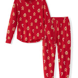 Flat lay of jogger pajama set in gingerbread