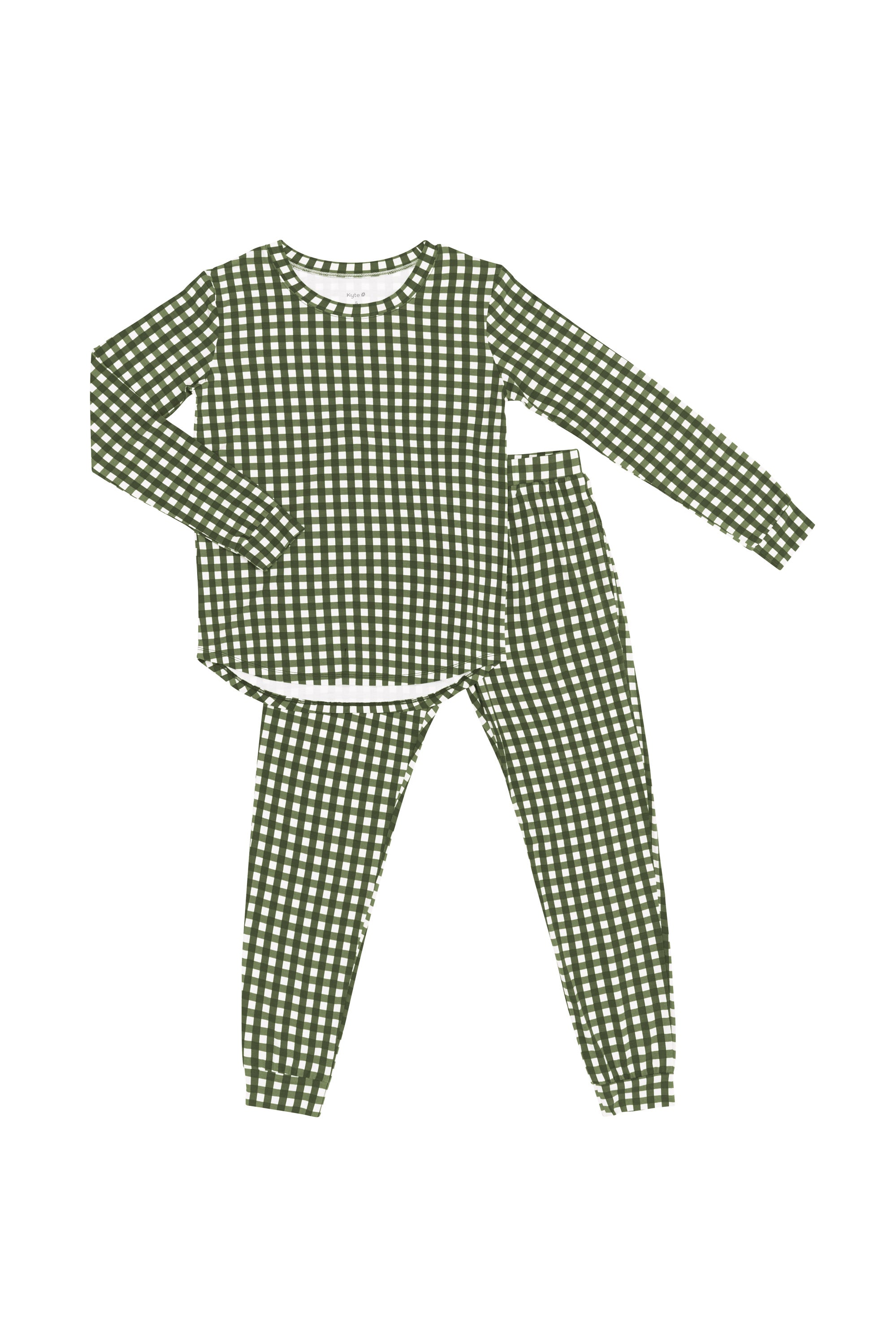 Product photo of the Kyte Women's Jogger Pajama Set in Gingham Fir