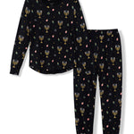 Black Women's Jogger Pajama Set in Hanukkah Nights print on a white background