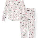 Women's Jogger Pajama Set in Vanilla Mahjong print on white background
