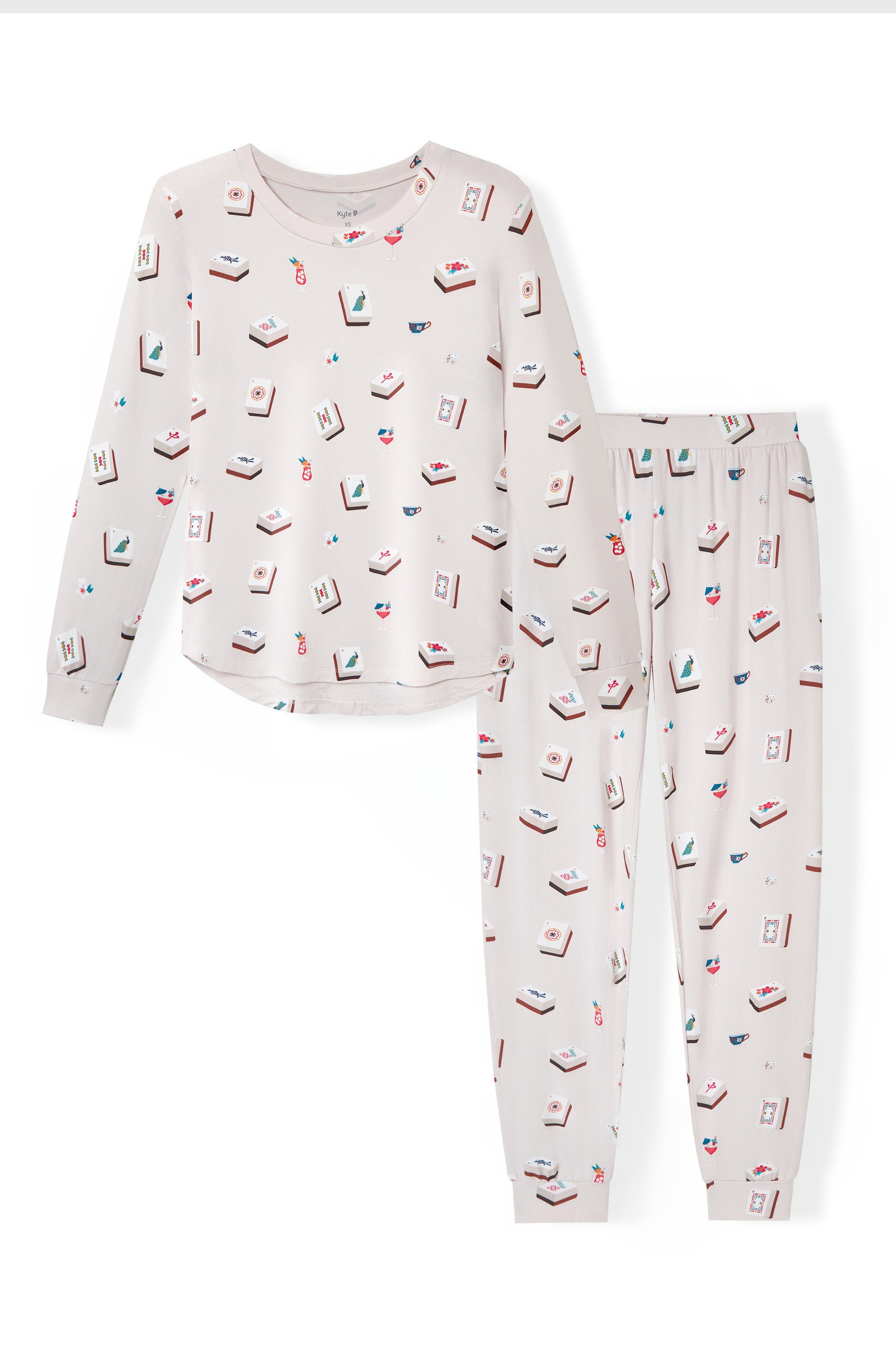 Women's Jogger Pajama Set in Vanilla Mahjong print on white background