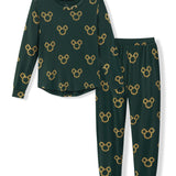 Women's Jogger Pajama Set in Mickey Christmas Wreath print on a white background