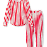 Women's Jogger Pajama Set in red and white Peppermint Stripes print on a white background