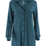 Teal button-up night shirt on a white background
