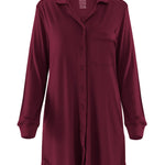 Burgundy night shirt with buttons on a white background
