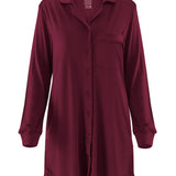 Burgundy night shirt with buttons on a white background