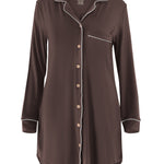 Brown nightshirt with white piping on a white background