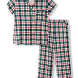 Women's Short Sleeve Cropped Pajama Set in Holiday Plaid