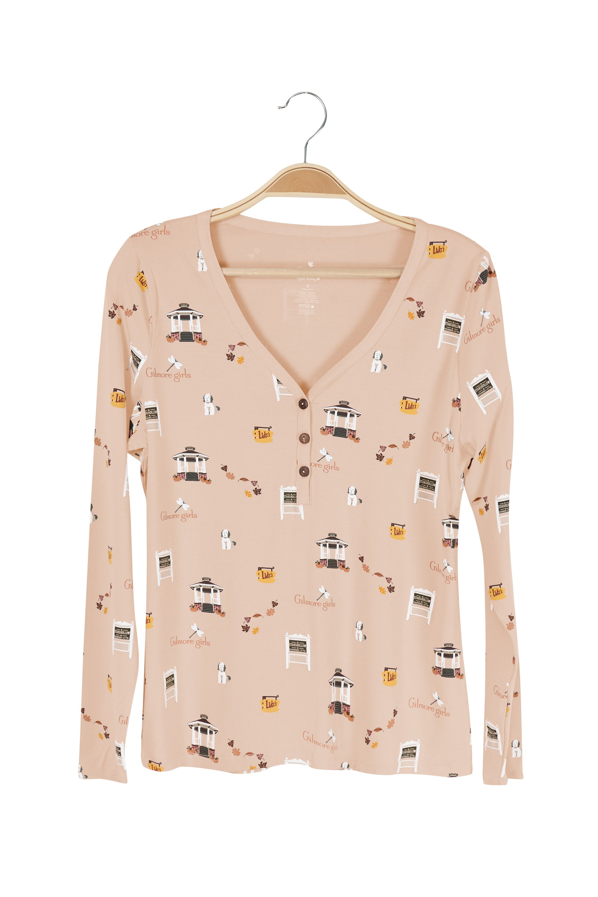 Product photo of the Kyte Women's Long Sleeve Henley Tee in Gilmore Girls