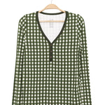 Product photo of Women's Long Sleeve Henley Tee in Gingham Fir