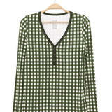 Product photo of Women's Long Sleeve Henley Tee in Gingham Fir