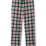 Green and red holiday plaid pants on a white background
