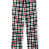 Green and red holiday plaid pants on a white background