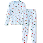 Blue Men's Jogger Set in Holiday Pups print on a white background