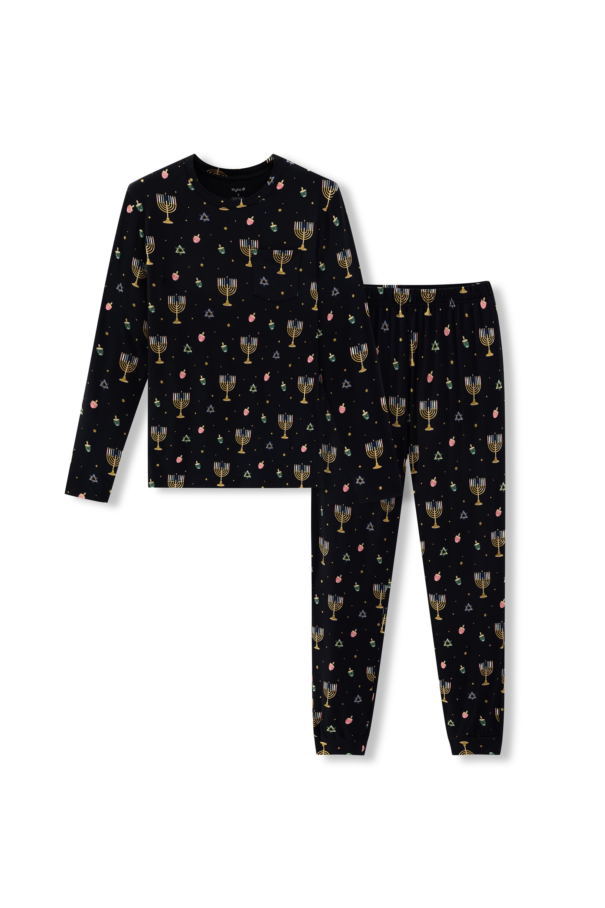 Black Men's Jogger Set in Hanukkah Nights print on a white background