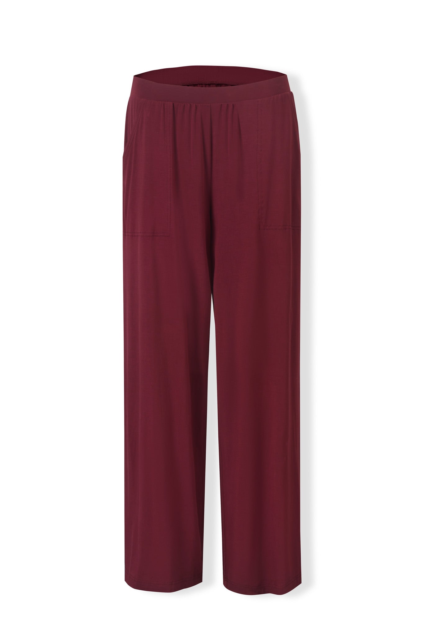 Front view of Women's Wide Leg Pant in Burgundy on a white background