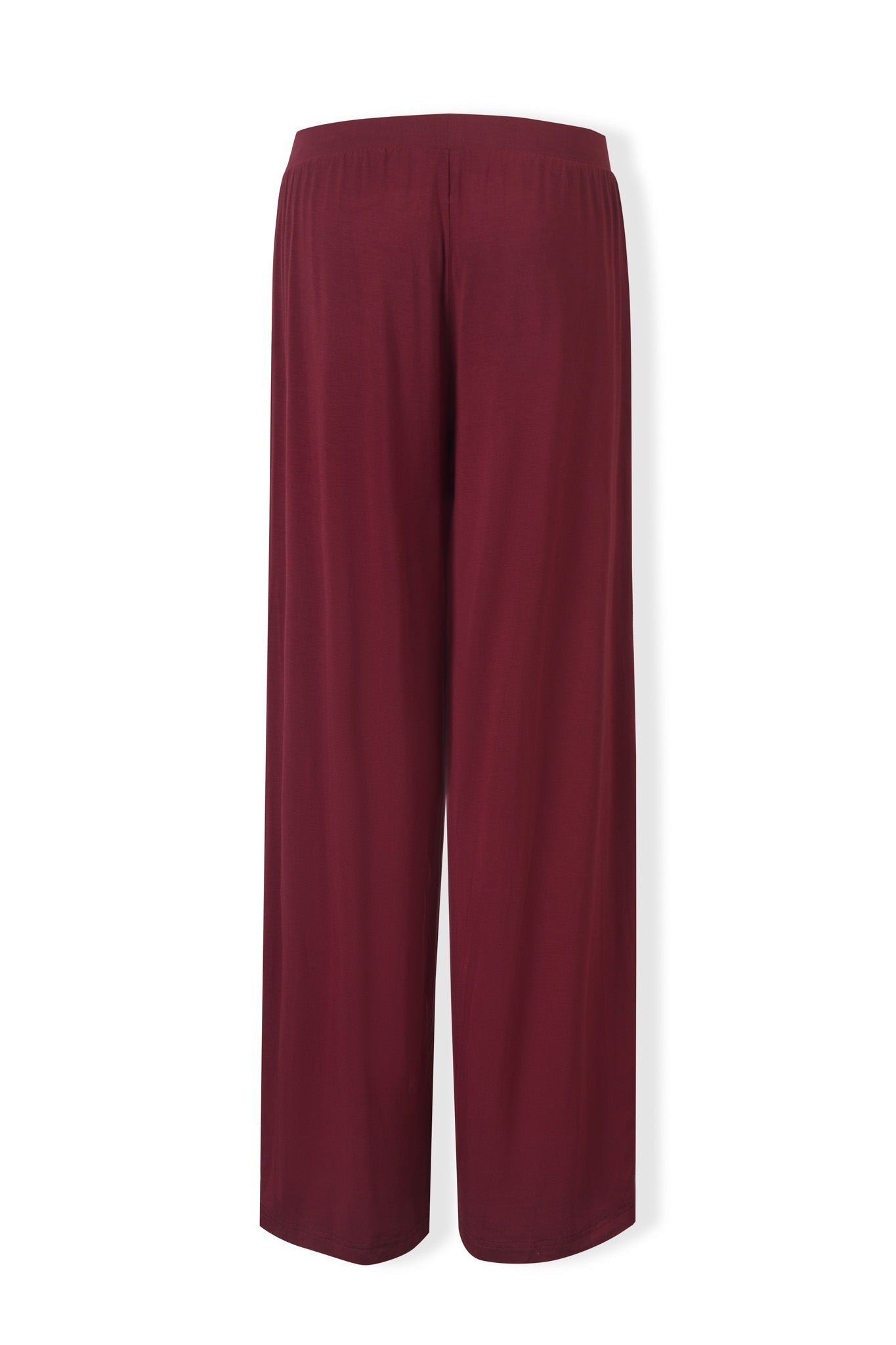 Back view of Women's Wide Leg Pant in Burgundy on a white background