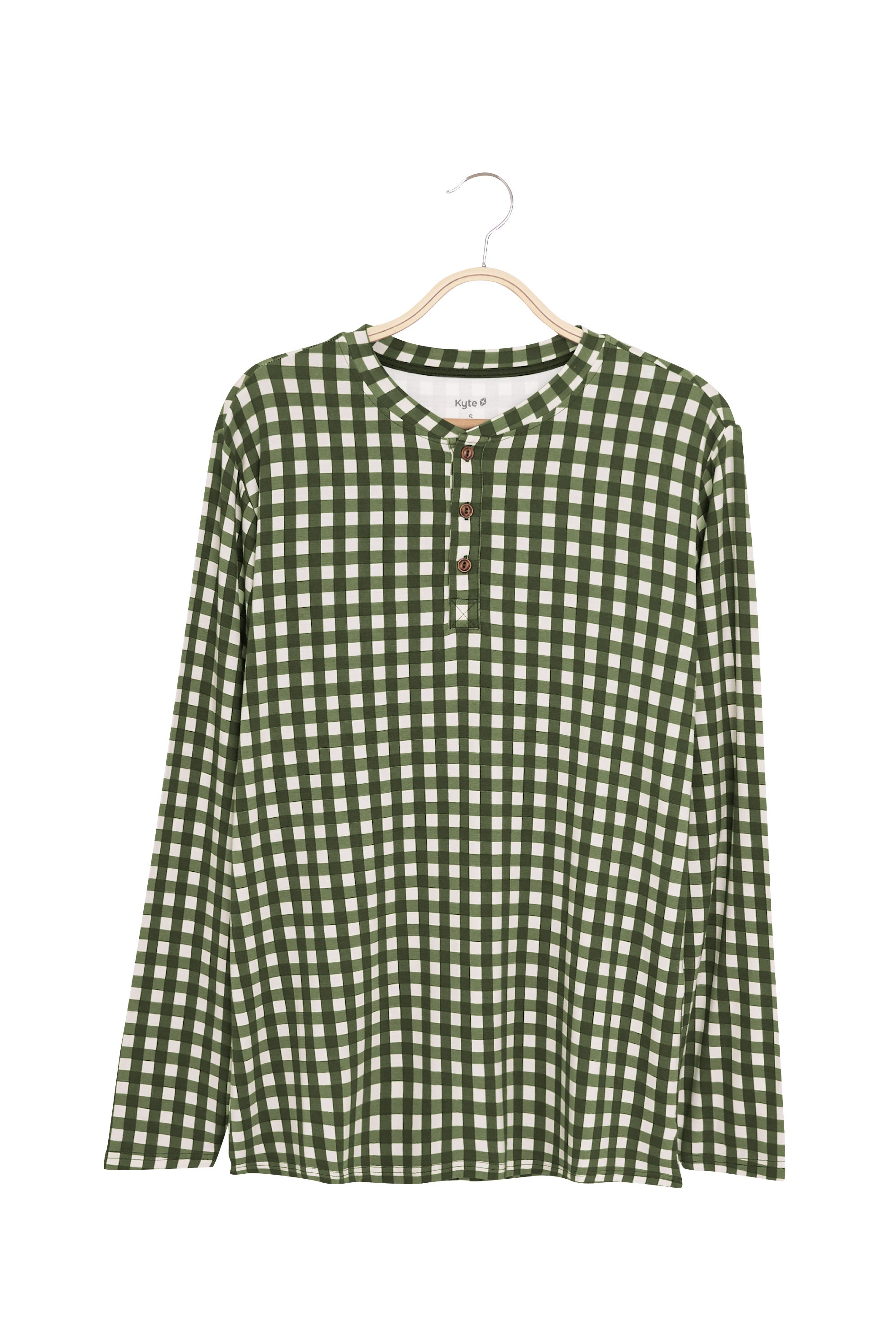 Product photo of Kyte Men's Long Sleeve Henley Top in Gingham Fir