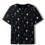 Black Men's Crew Neck Tee in Halloween Friends print on a white background