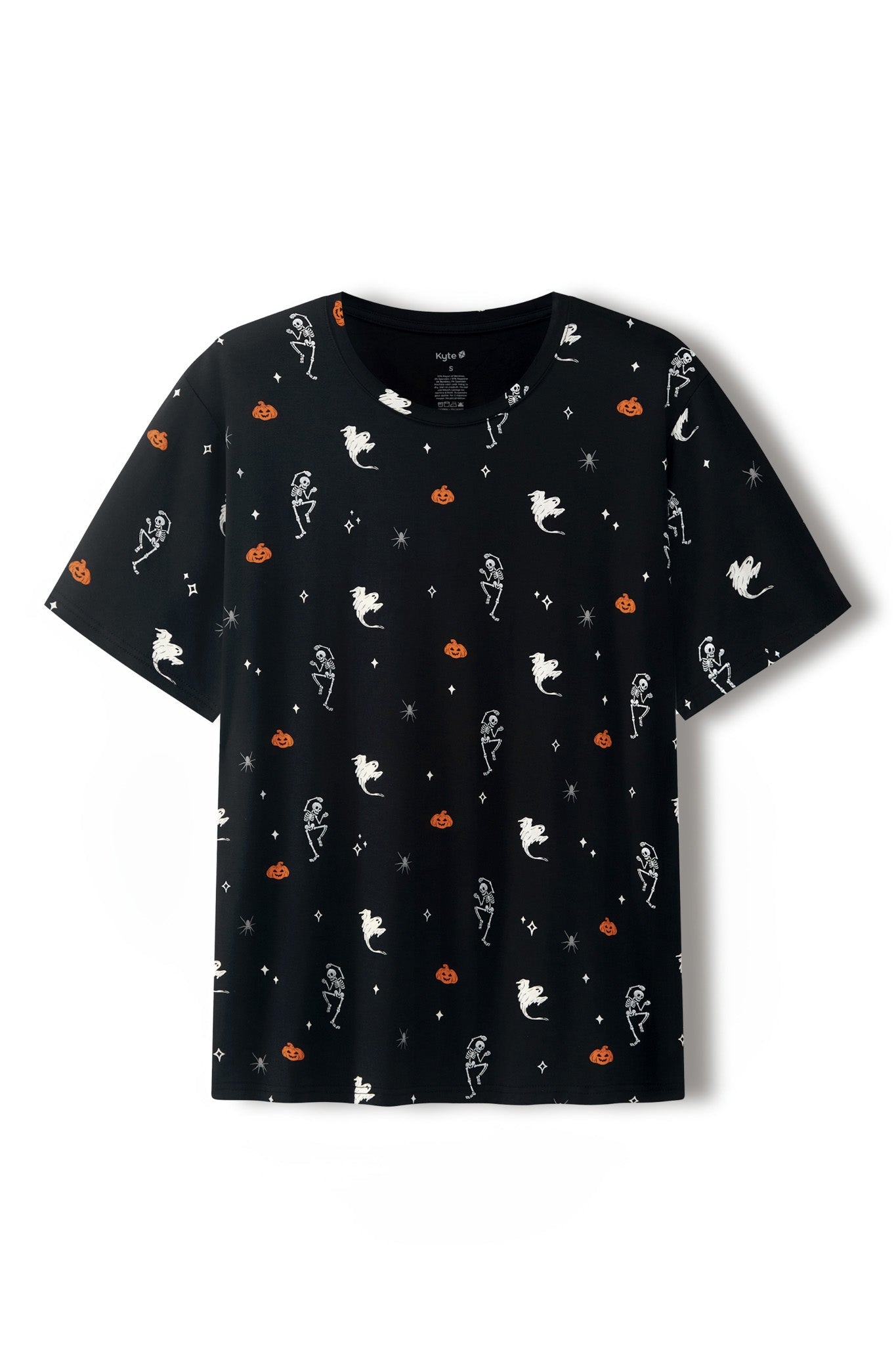 Black Men's Crew Neck Tee in Halloween Friends print on a white background