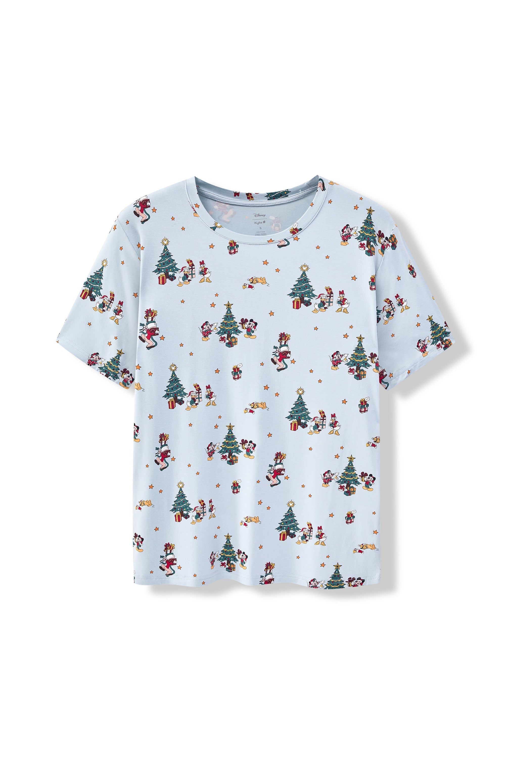 Men's Crew Neck Tee in Mickey & Friends Christmas print on a white background
