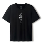 Black Men's Crew Neck Tee with Skeleton print in the center on a white background