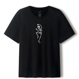 Black Men's Crew Neck Tee with Skeleton print in the center on a white background