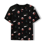 Flat lay of crew neck tee in winter wonderland