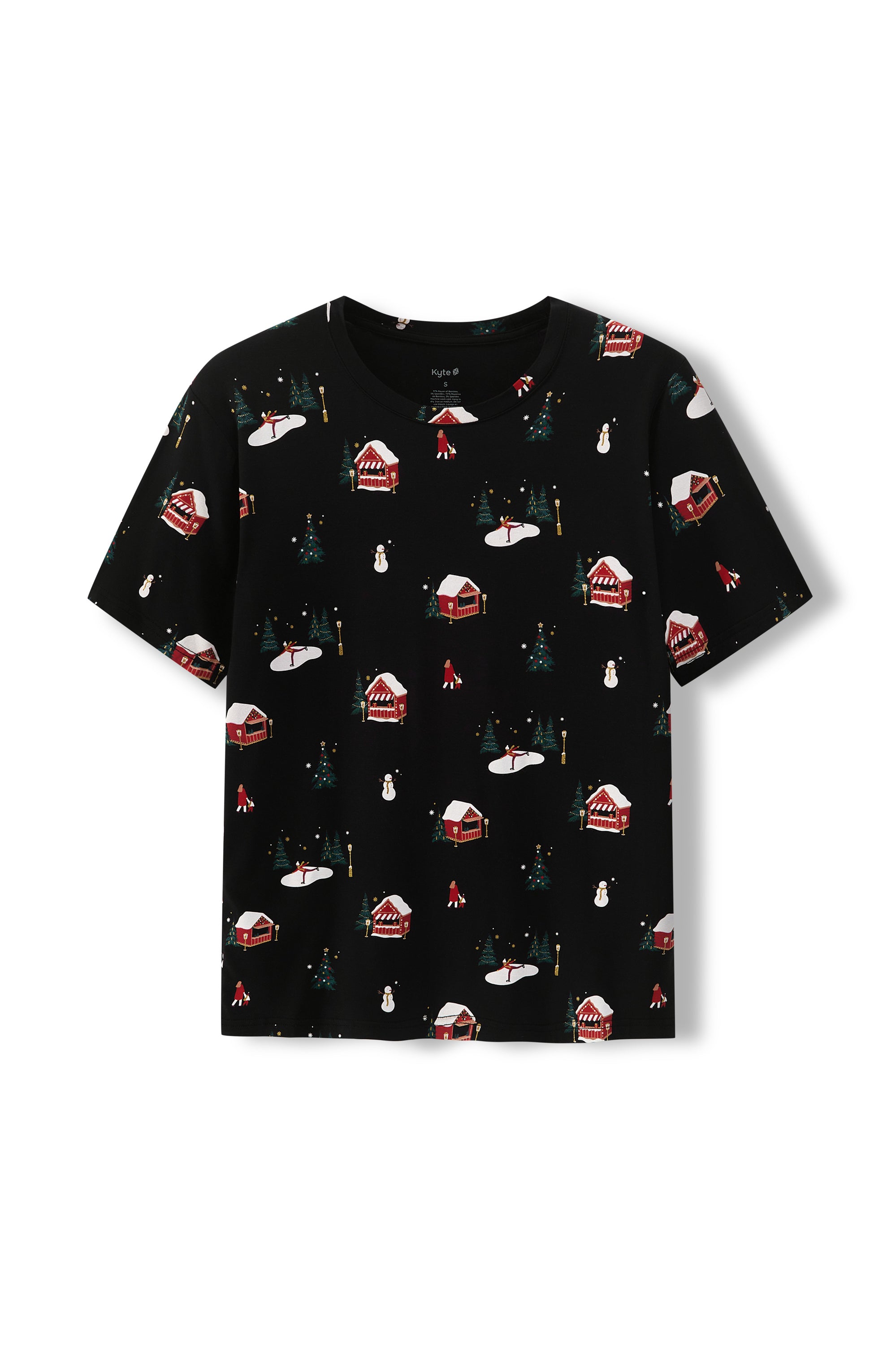 Flat lay of crew neck tee in winter wonderland
