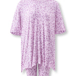 Women’s Biker Short Set in Thistle Leopard print on white background