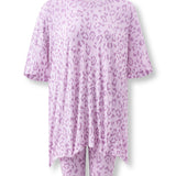 Women’s Biker Short Set in Thistle Leopard print on white background