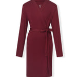 Front view of Women's Lounge Robe in Burgundy on a white background