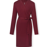 Front view of Women's Lounge Robe in Burgundy on a white background