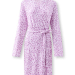 Women's Lounge Robe in Thistle Leopard print on white background