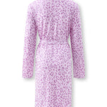 Back of Women's Lounge Robe in Thistle Leopard print on white background