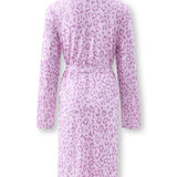 Back of Women's Lounge Robe in Thistle Leopard print on white background
