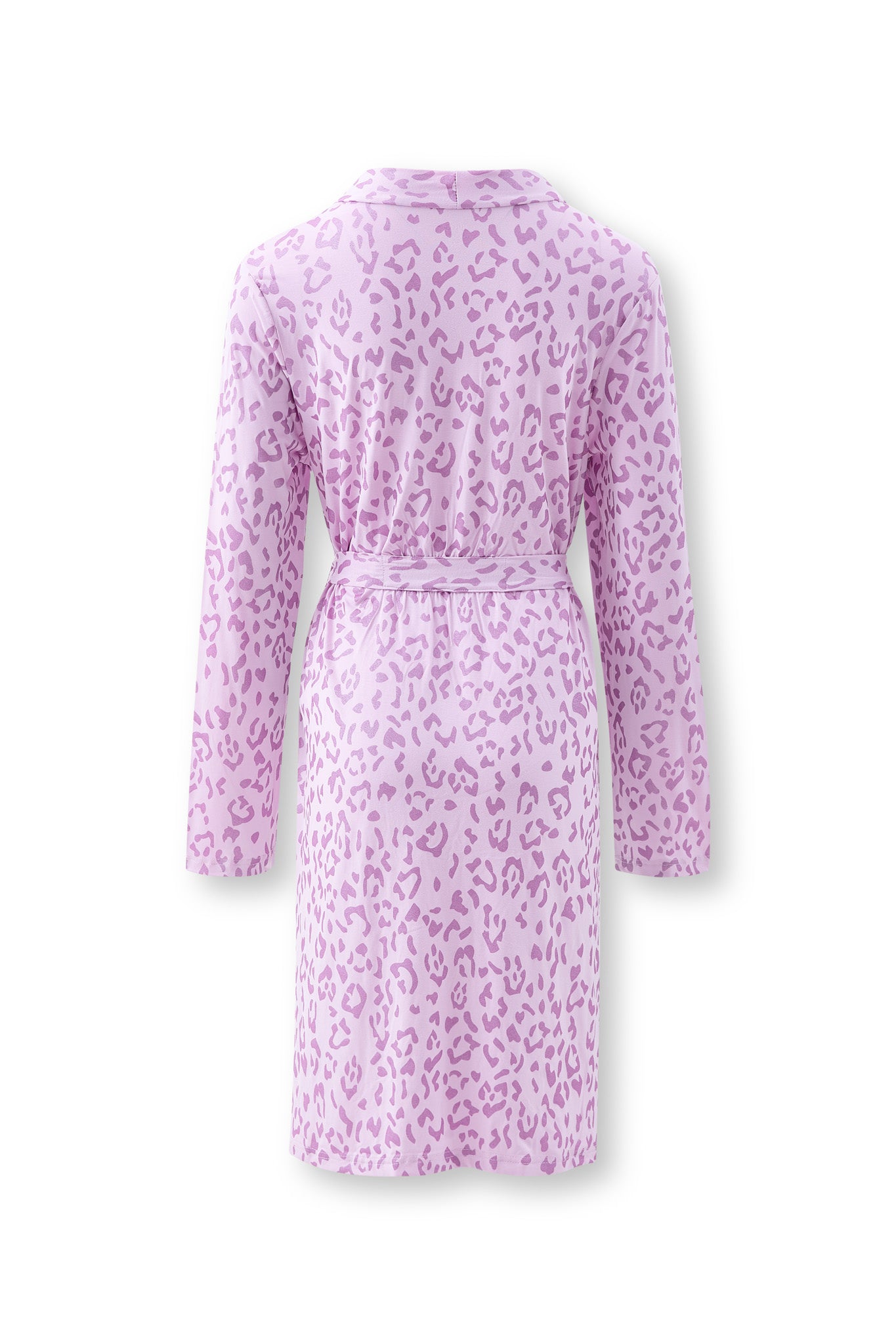 Back of Women's Lounge Robe in Thistle Leopard print on white background