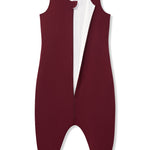 Adult Sleep Sack in Burgundy with open zipper on a white background