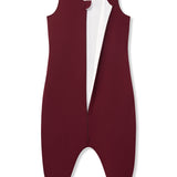 Adult Sleep Sack in Burgundy with open zipper on a white background