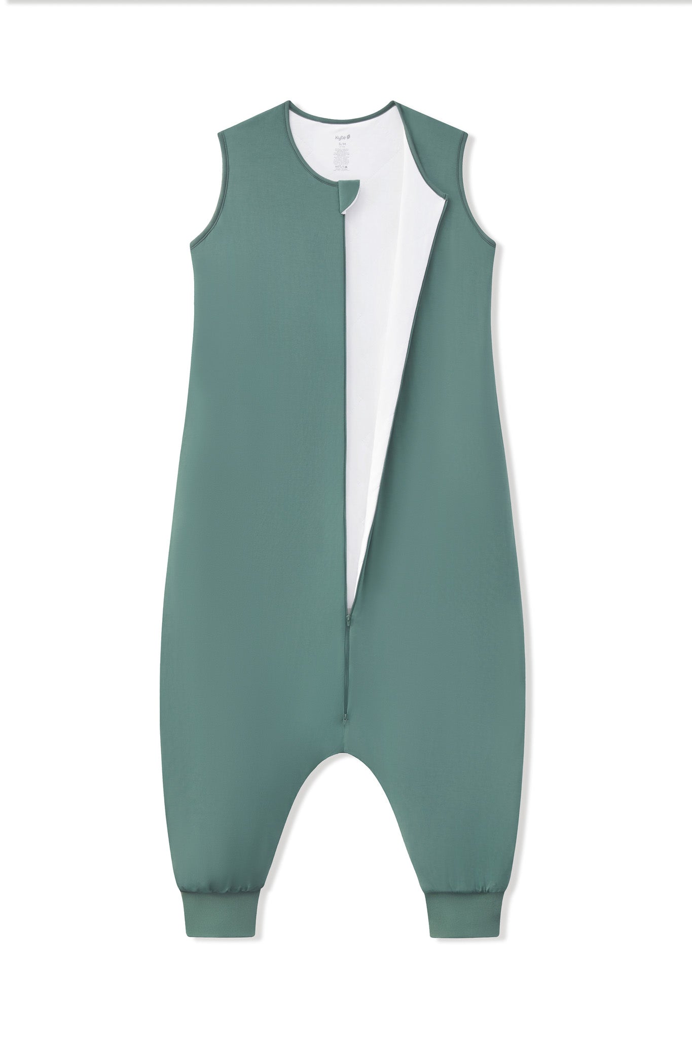 Adult Sleep Sack in Pine with open zipper on a white background
