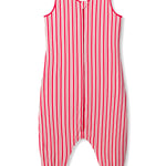 Adult Sleeveless Sleep Bag Walker in red and white Peppermint Stripe print on a white background