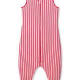 Adult Sleeveless Sleep Bag Walker in red and white Peppermint Stripe print on a white background